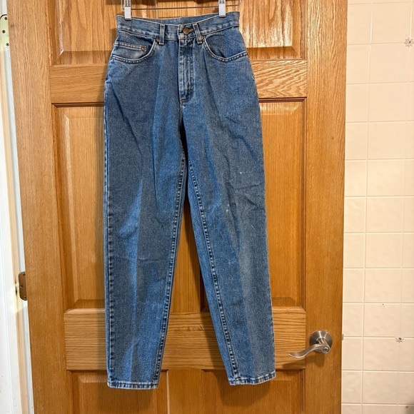 Lee Denim - Vintage Lee Jeans Women's 26X29 7 Med Blue Tab Denim Union Stamp Made USA 1980s